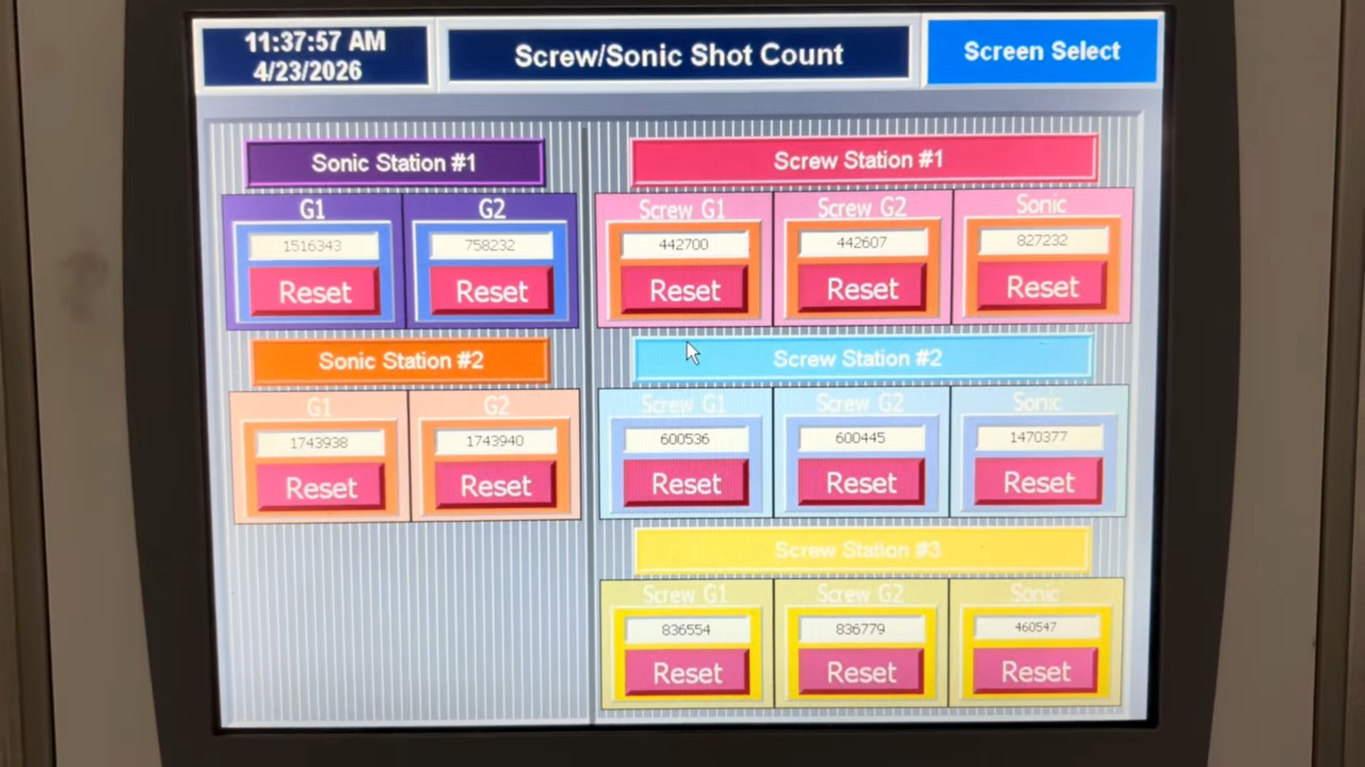 Screw station HMI panel